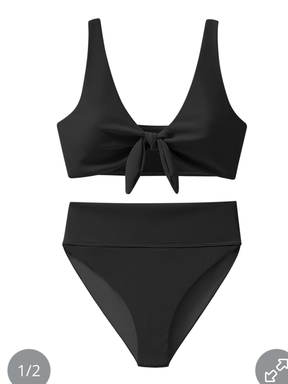 Black Tie-Front High Waist Bikini